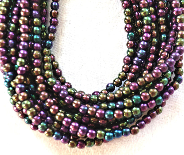 Lot of 100 3mm purple iris Czech glass druks, smooth round druk beads C0046