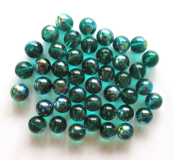 25 8mm Czech glass druks - teal, blue green ab smooth round druk beads C0032