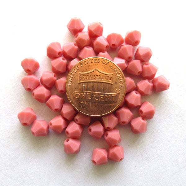Lot of 24 6mm Czech glass Preciosa Crystal bicone beads - dark opaque pink faceted glass bicones C00761