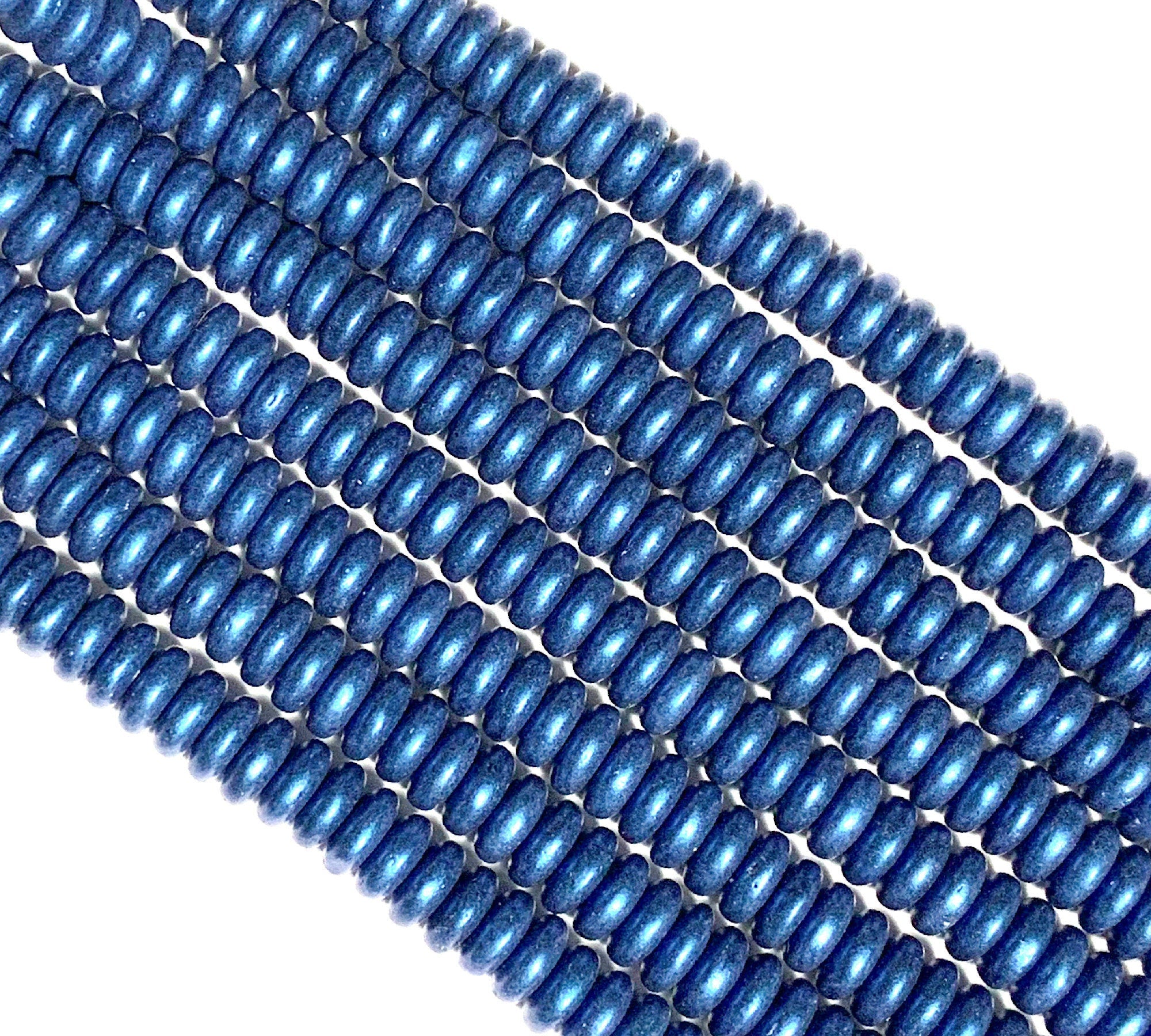 Lot of 50 6mm Czech glass rondelle beads, blue suede flat spacers or rondelles C0036