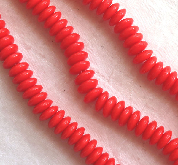 Lot of 50 6mm Czech glass rondelle beads, opaque bright red flat spacers or rondelles C0601