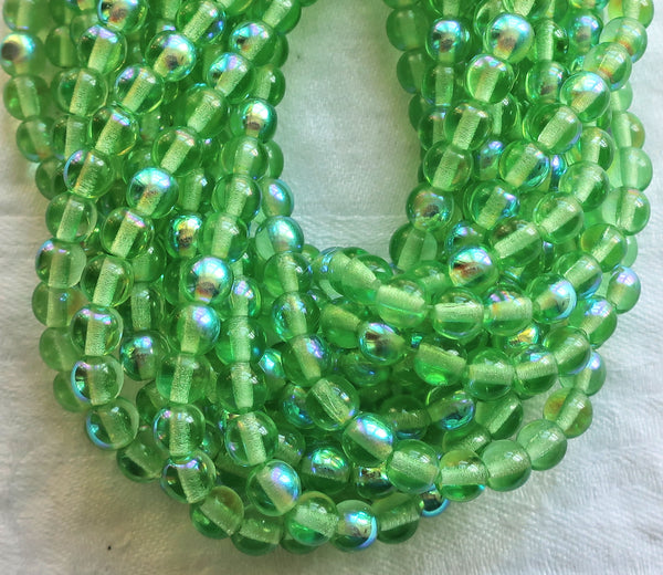 50 6mm Czech glass druks, peridot green AB smooth round druk beads C3701