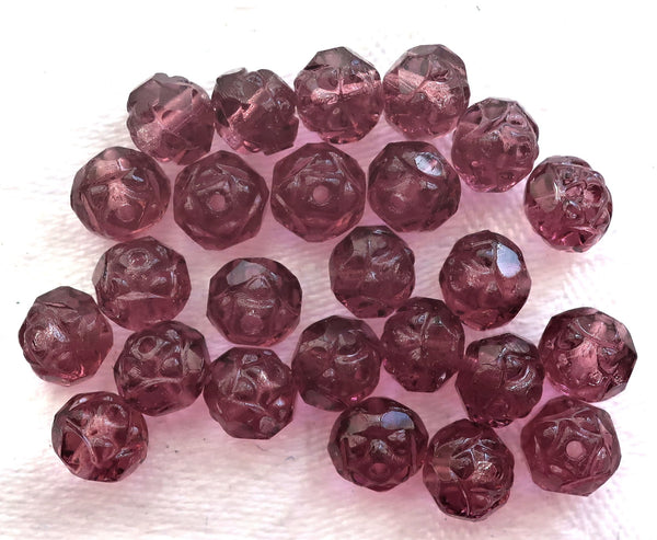 Lot of 25 Czech glass rosebud beads - transparent amethyst purple - 5 x 6mm - faceted - firepolished - antique cut beads C7601 - Glorious Glass Beads
