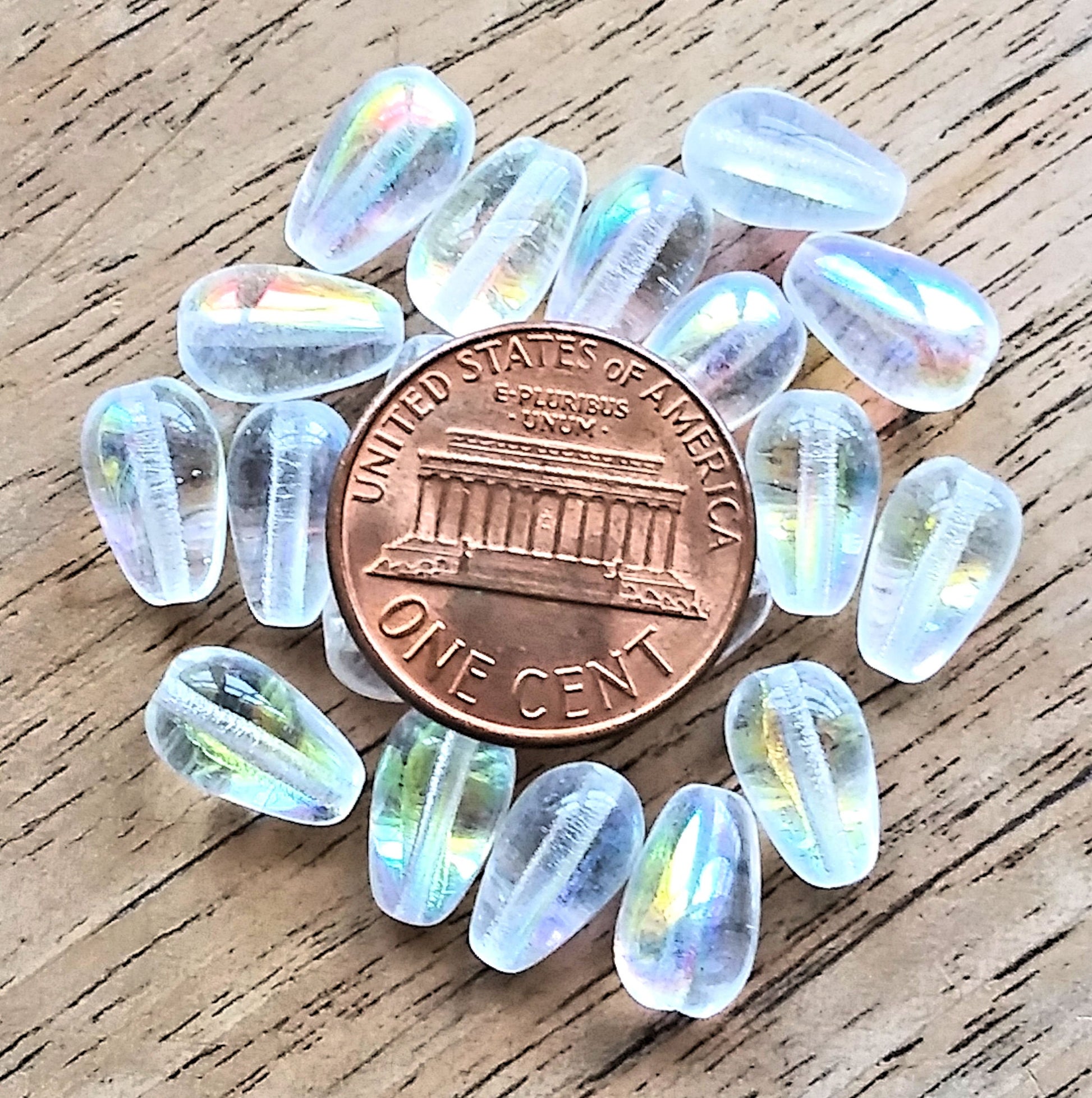 Lot of 25 10 x 6mm Czech glass crystal AB teardrop beads - center drilled smooth drop beads C2701 - Glorious Glass Beads