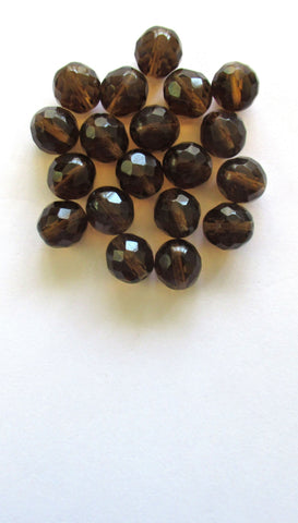 Ten Czech glass fire polished faceted round beads - 12mm smoky topaz brown beads C0026