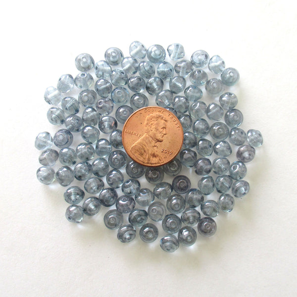 25 6mm Czech glass snail beads - round baroque iridescent lumi blue beads C0052
