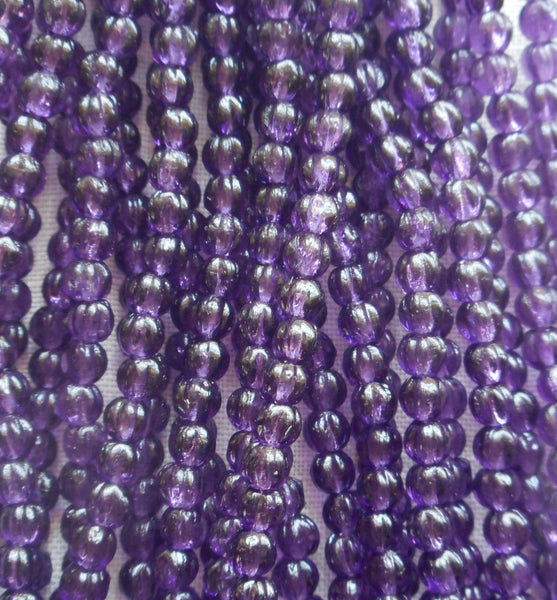 Lot of 100 3mm Transparent Tanzanite, Amethyst, violet melon beads, pressed purple glass Czech beads, C16101 - Glorious Glass Beads