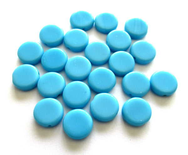 15 Czech glass coin beads - 10mm opaque turquoise blue disc beads C0057