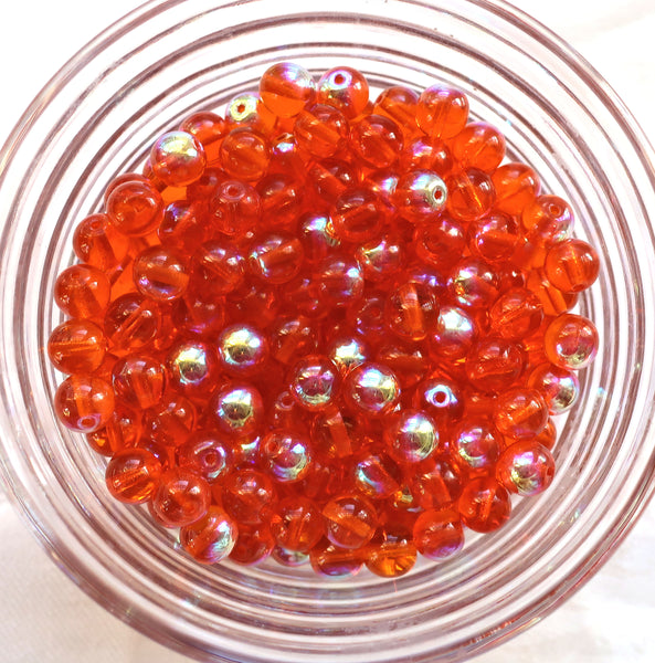 Lot of 25 8mm Hyacinth Orange AB smooth round druk beads, Czech glass druks C4325
