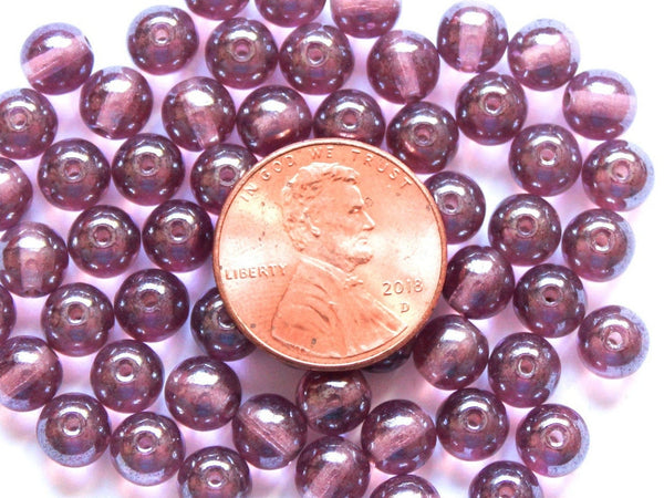 50 6mm Czech glass beads - amethyst shimmer - smooth round druk beads C0003