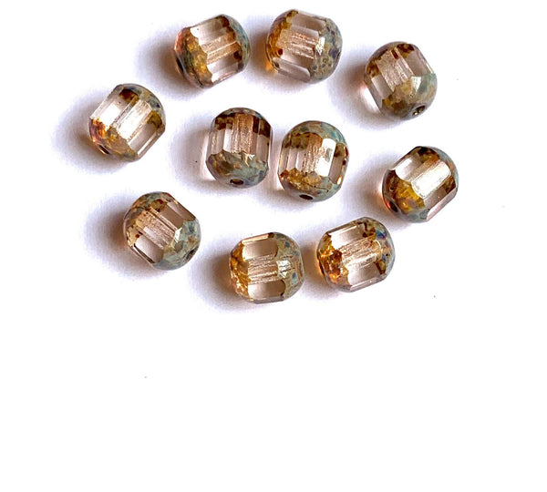 15 Czech glass faceted cathedral or barrel beads six sides - 8mm fire polished crystal clear beads with a picasso finish on the ends C0094