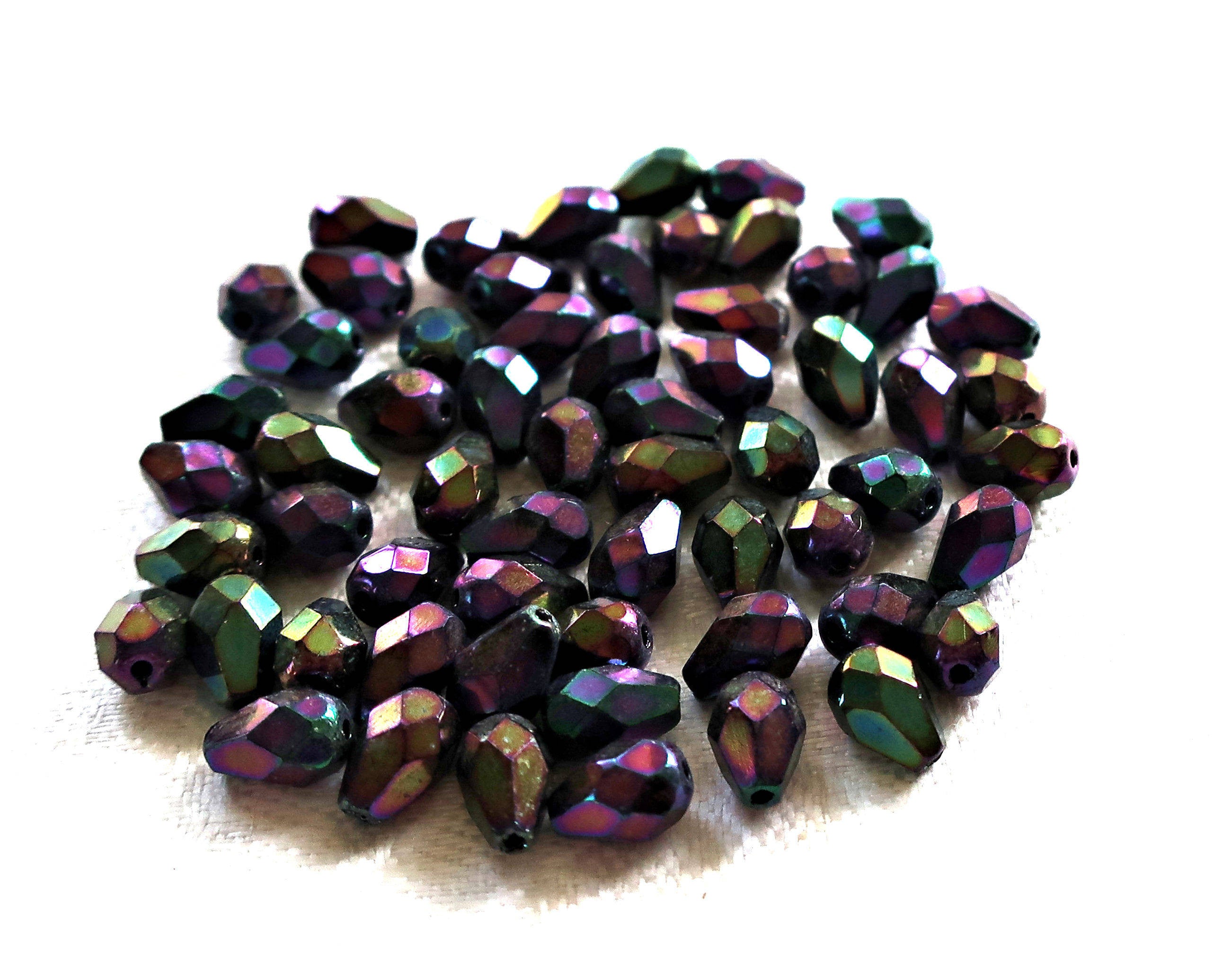 Lot of 25 7 x 5mm Brown Iris teardrop Czech glass beads, faceted firepolished tear drops C7701 - Glorious Glass Beads