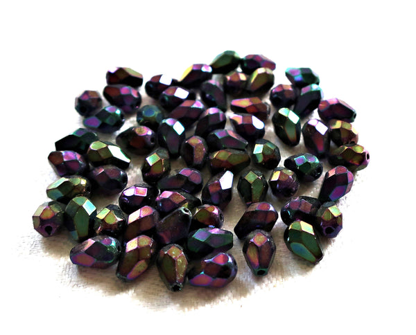 Lot of 25 7 x 5mm Brown Iris teardrop Czech glass beads, faceted firepolished tear drops C7701 - Glorious Glass Beads