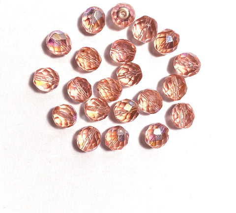 Twenty Czech glass fire polished faceted round beads - 10mm rosaline pink AB beads C0521