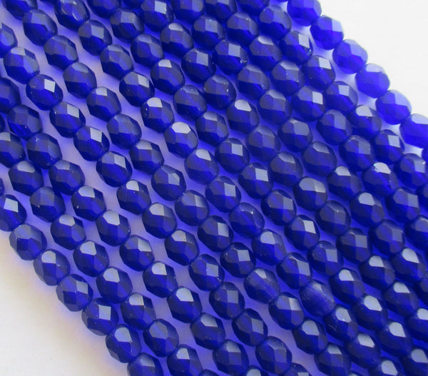 25 6mm Czech glass bead - matte cobalt blue fire polished faceted round beads - C0034