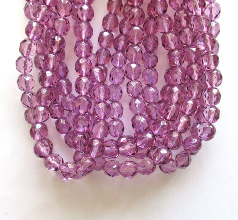 25 8mm Czech glass beads - coated light tanzanite faceted fire polished round beads C0028