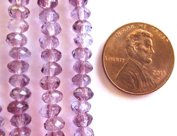 38 small Czech glass puffy rondelle beads - 3 x 5mm faceted two tone amethyst purple rondelles C0016