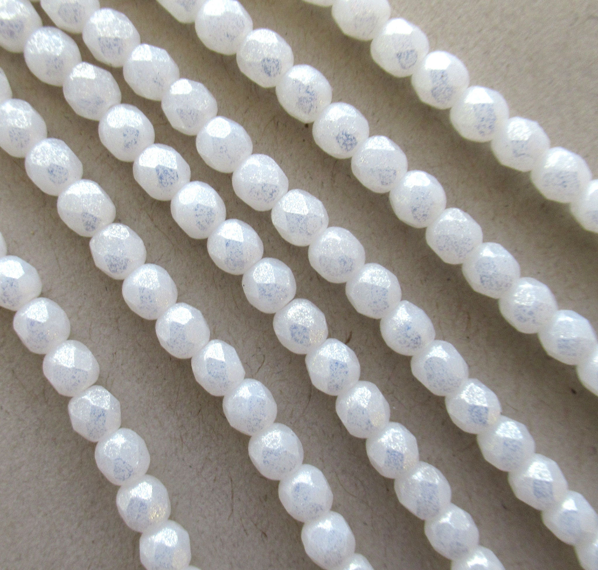 Czech Glass 4mm Round Druk Beads WHITE ALABASTER VELVET DK TEAL BLUE