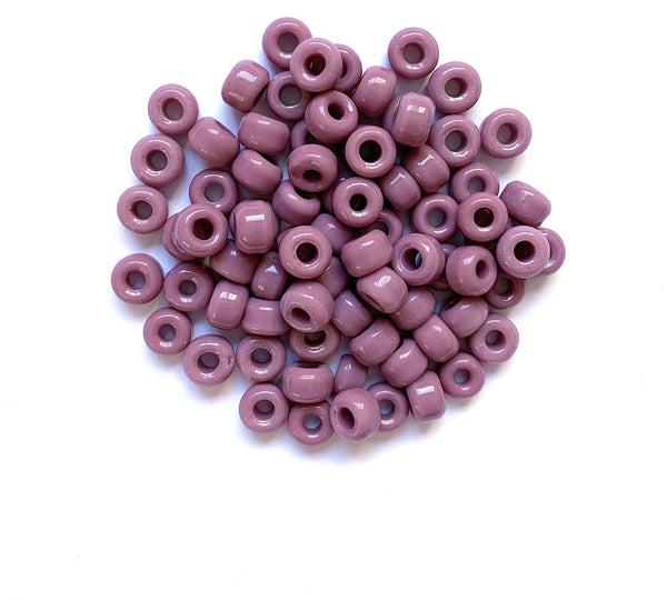 Twenty-five 9mm Czech glass pony, crow, roller beads - opaque purple lilac lavender large hole beads - C0062