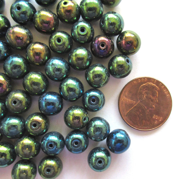 Lot of 25 8mm Czech glass druks - green iris smooth round druk beads C0003