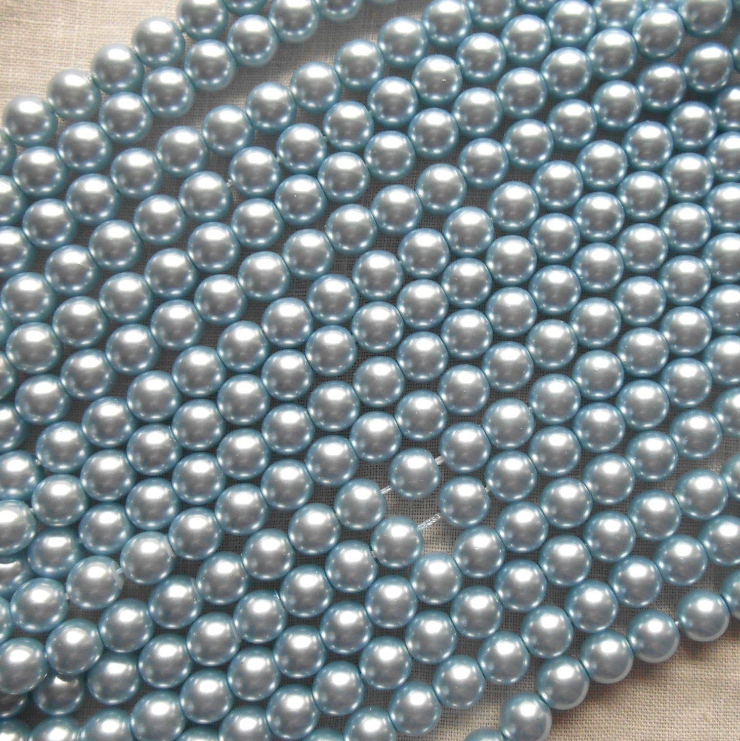 50 6mm blue glass pearl druk beads, light sapphire blue Preciosa Czech round, smooth glass pearls C0068