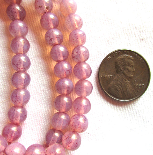 lot of 30 6mm Czech glass beads - milky pink dusty rose druks - smooth round druk beads