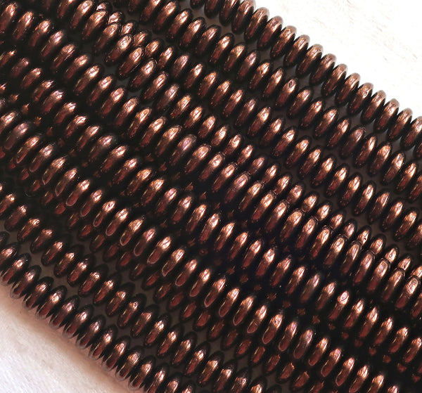 Lot of 50 6mm Czech glass rondelle beads, metallic dark bronze flat spacers or rondelles C6901