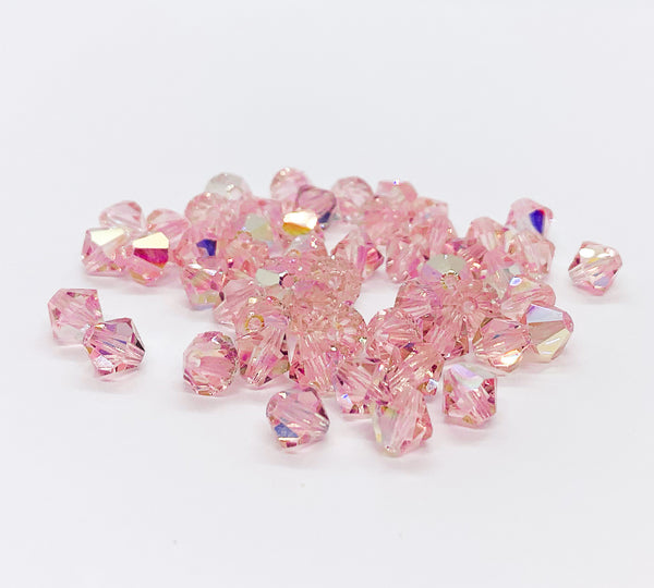 Lot of 24 6mm light rose pink AB Czech Preciosa Crystal bicone beads - faceted glass bicones C0641