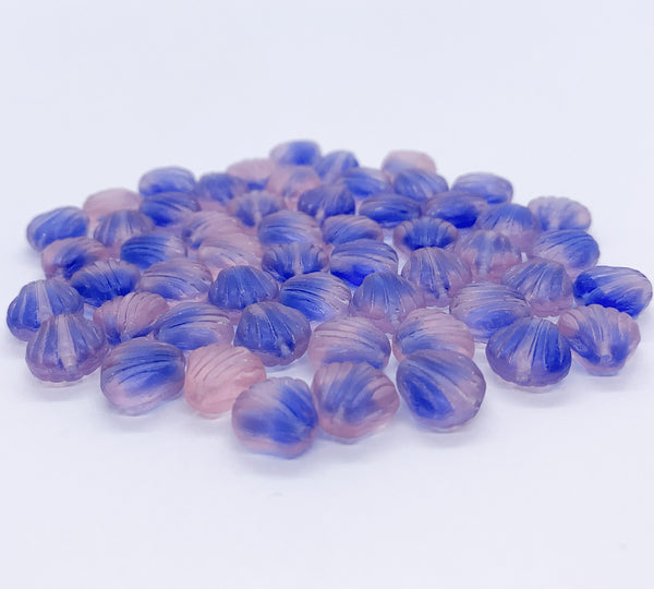 Twenty Czech glass seashell, fan or clam beads - 8mm matte blue and pink mix shell beads - C0058