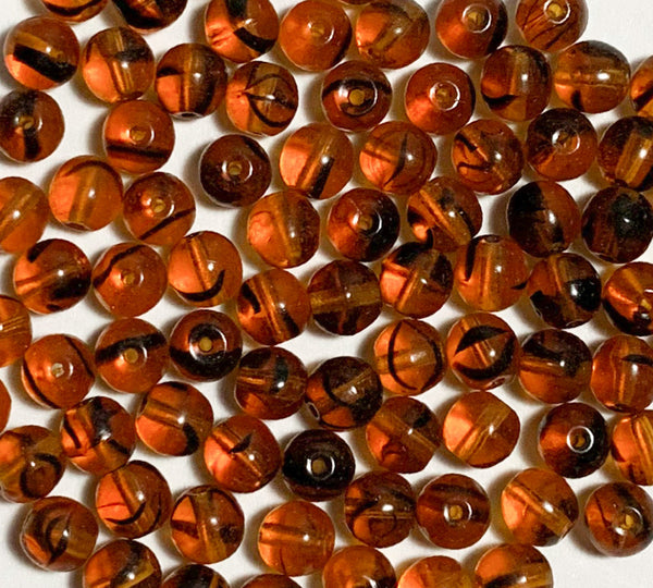 Lot of 50 6mm Czech glass druks, tortoise shell smooth round druk beads C0015