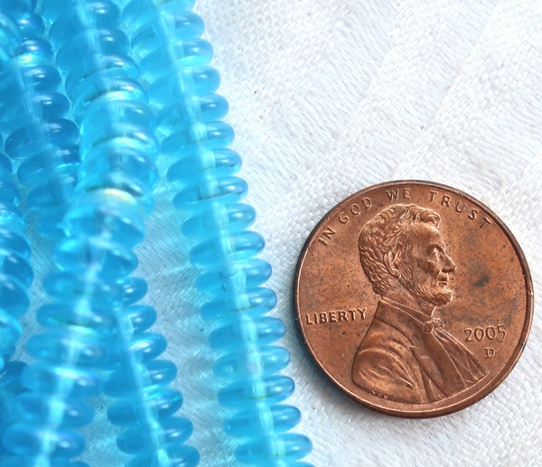 Lot of 50 6mm Czech glass rondelle beads, transparent aqua blue AB flat spacers or rondelles C3701 - Glorious Glass Beads