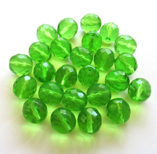 Ten Czech glass fire polished faceted round beads - 12mm peridot green beads C0018