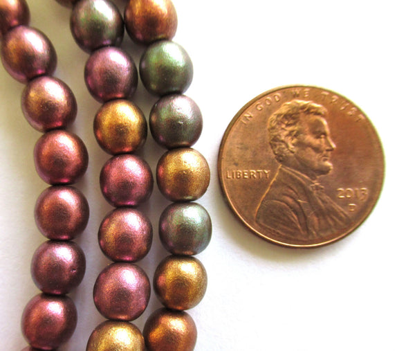 Lot of thirty 6mm Czech glass druk beads - matte metallic bronze iris color mix smooth round glass druks C0096