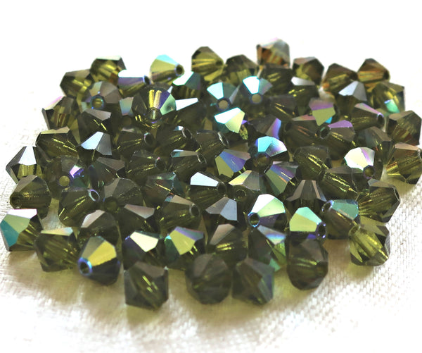 Lot of 24 6mm Olivine Green AB bicone beads, Preciosa Crystal Czech glass green bicones, C60150 - Glorious Glass Beads