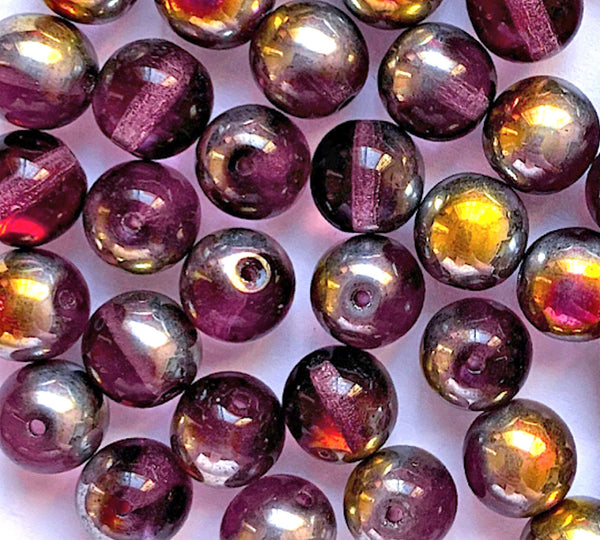 Lot of 25 8mm Czech glass druks, amethyst purple marea smooth round druk beads C0014