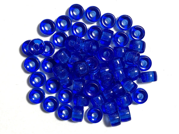 Twenty-five 9mm Czech glass pony, crow, roller beads - sapphire blue large hole beads - C0094