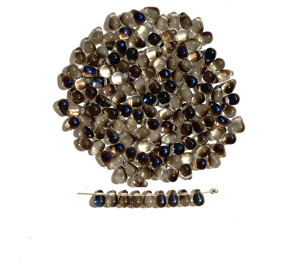 Fifty Czech glass teardrop beads - 6 x 4mm crystal blue iris drop or pear beads - C0073
