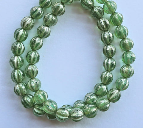 Lot of 25 celery, celadon green mercury picasso melon beads, 6mm pressed Czech glass beads C0801 - Glorious Glass Beads