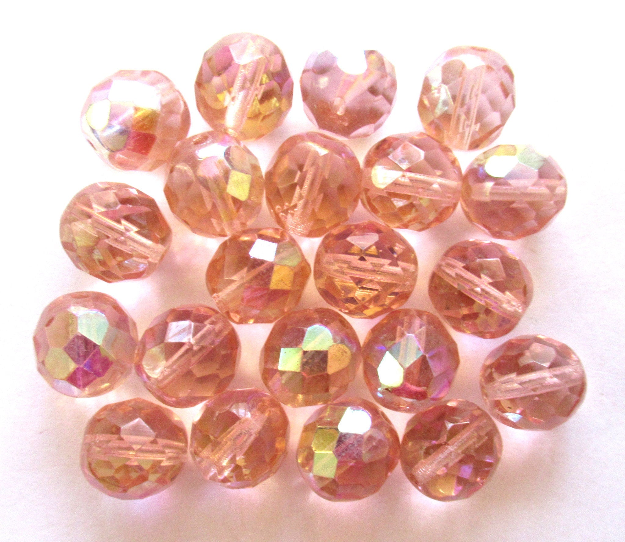 Ten Czech glass fire polished faceted round beads - 12mm rosaline pink AB beads C0049