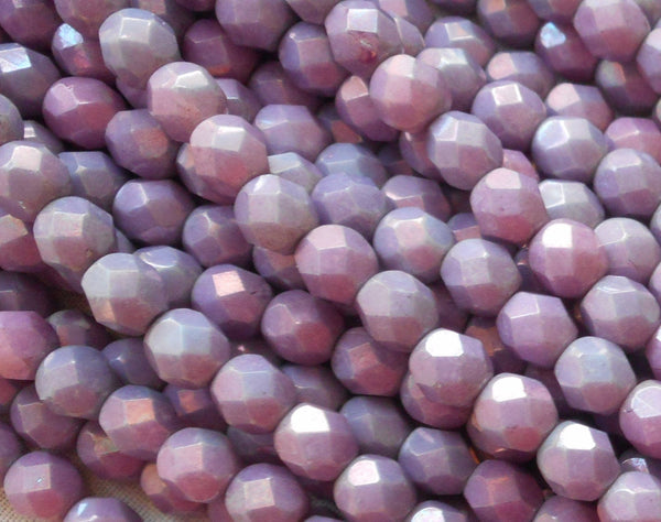 Lot of 25 6mm Opaque Amethyst Luster Czech glass beads, firepolished, faceted purple luster round beads C6501