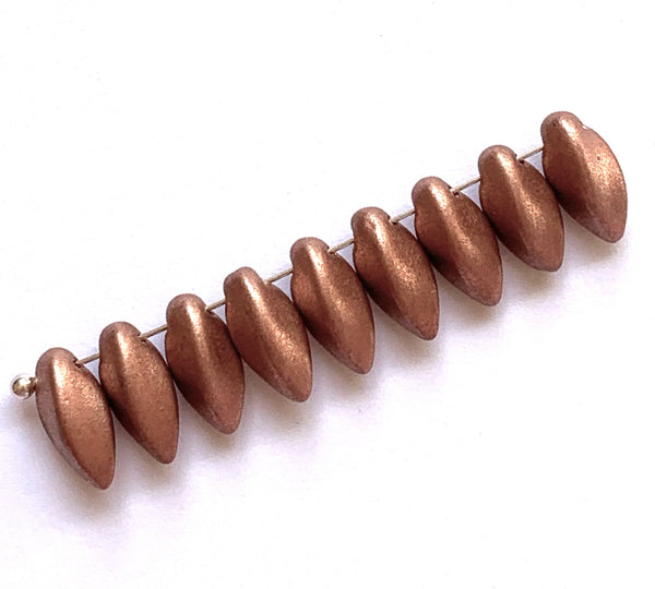 20 Czech glass twisted teardrop, petal or dagger beads - top drilled 6 x 12mm matte metallic copper pressed glass beads C0038