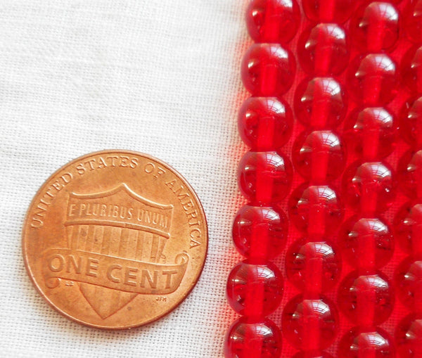 Lot of 50 6mm Czech glass druks, Siam Ruby Red smooth round druk beads C0008