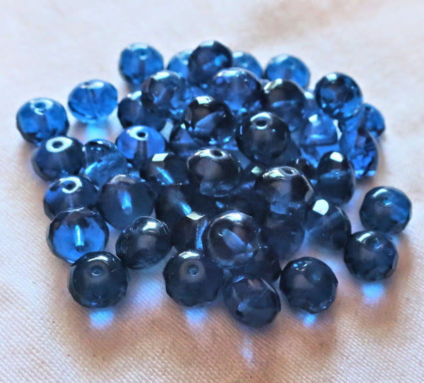 Lot of 25 6 x 9mm capri blue faceted puffy rondelle beads - transparent blue Czech glass rondelles C6625