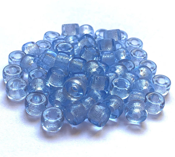 Twenty-five 9mm Czech glass pony, crow, roller beads - extra light sapphire blue large hole beads - C0097