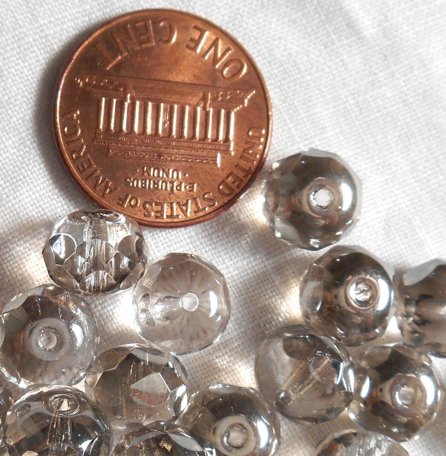 25 6 x 9mm Platinum Silver faceted puffy rondelle beads, Czech glass beads C8425 - Glorious Glass Beads
