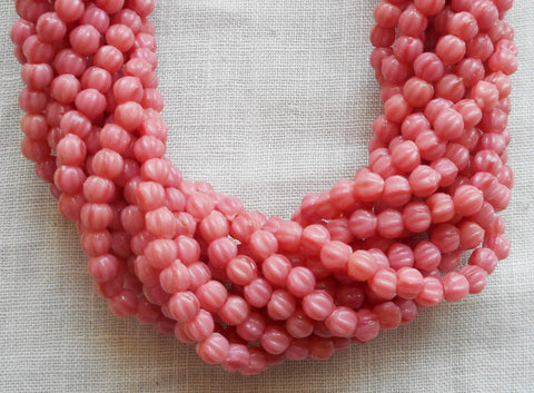 Lot of 100 3mm Opaque Coral Pink melon beads, pressed glass Czech beads, C46150