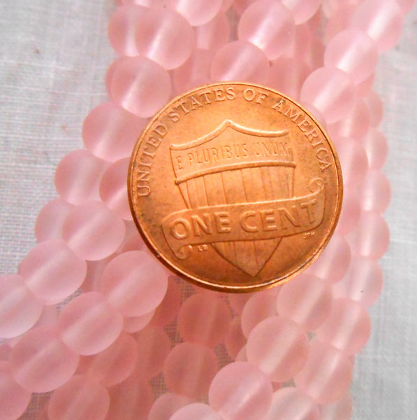 50 6mm Light Pink, Rosaline, Matte glass round druk beads,C0016