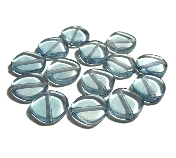 Ten 15mm Czech glass asymmetrical coin or disc beads - lumi blue beads - C0067