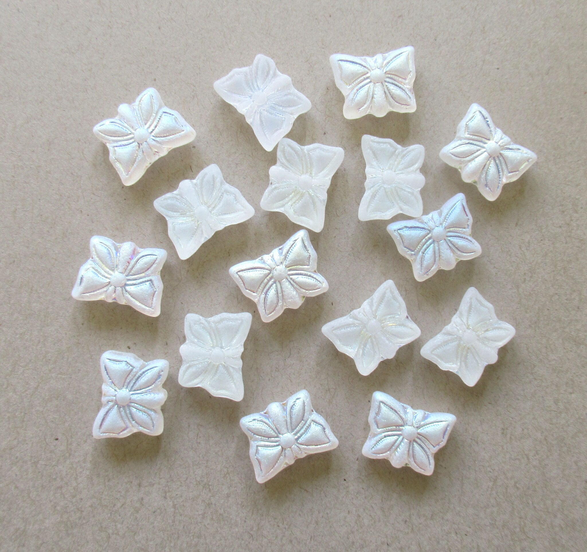 Eight Czech glass butterfly beads - frosted or satin crystal white ab –  Glorious Glass Beads