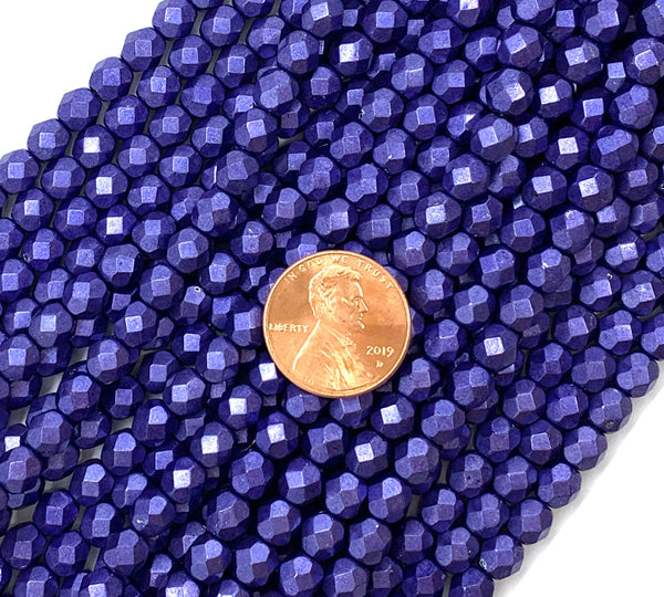 25 faceted round Czech glass beads - 6mm fire polished metallic purple or saturated ultra violet beads - C0045